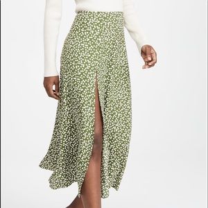 Green polka dot Reformation Zoe skirt